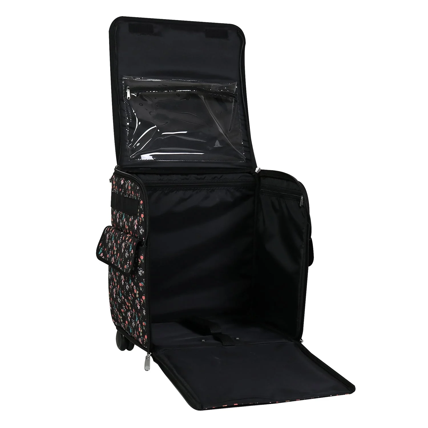 Collapsible Rolling Serger Machine Case, Black Floral - Image 8