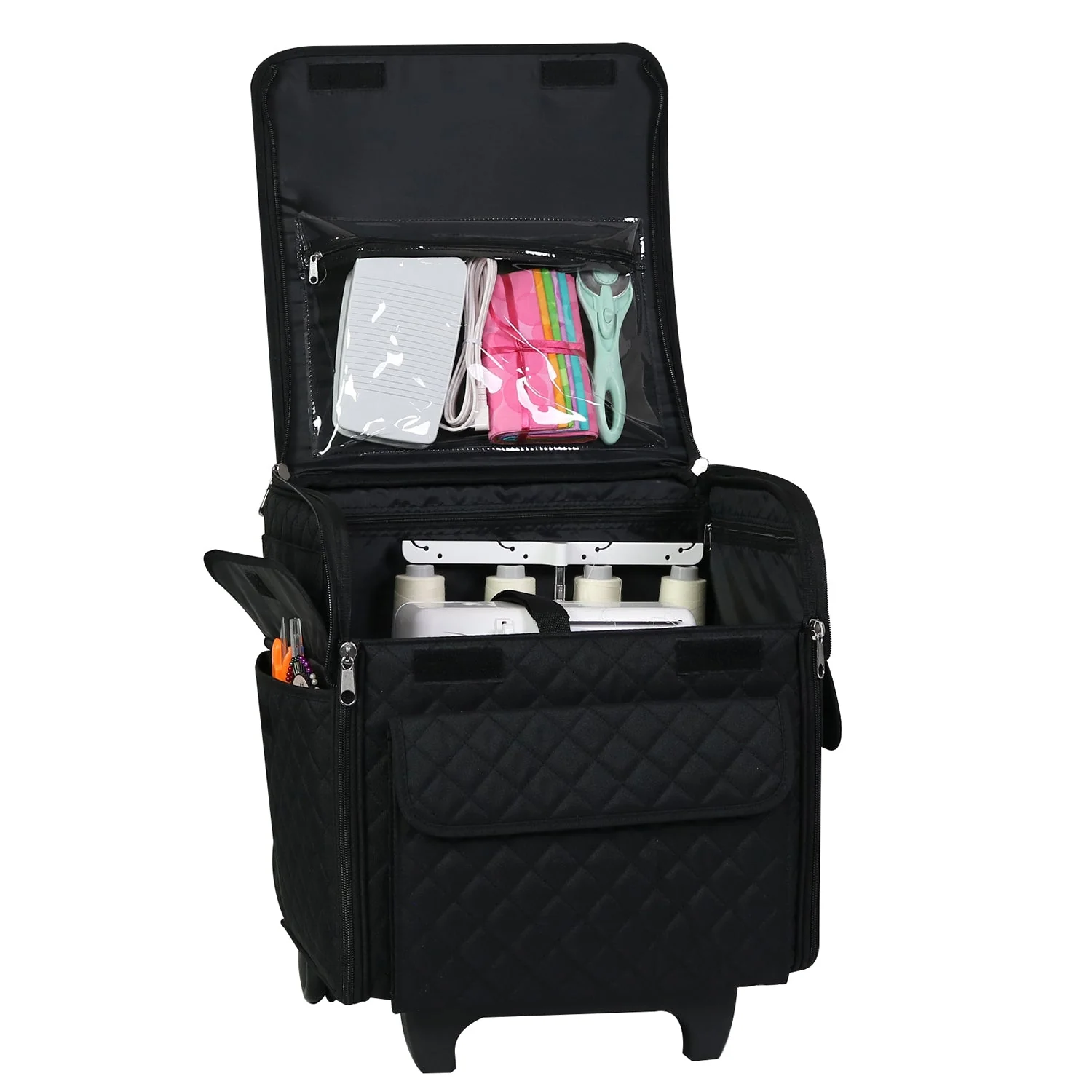 Collapsible Rolling Serger Machine Case, Black Quilted - Image 2