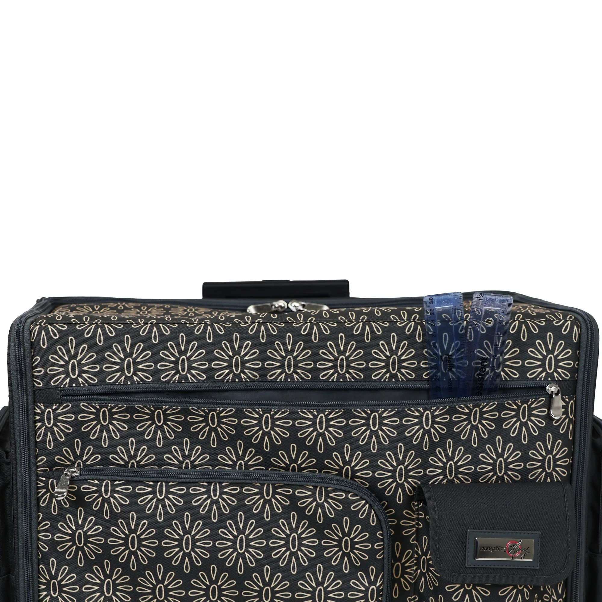 Everything Mary Flat Top XL 4 Wheel Collapsible Rolling Sewing Machine Storage Case, Tan Floral - Image 12