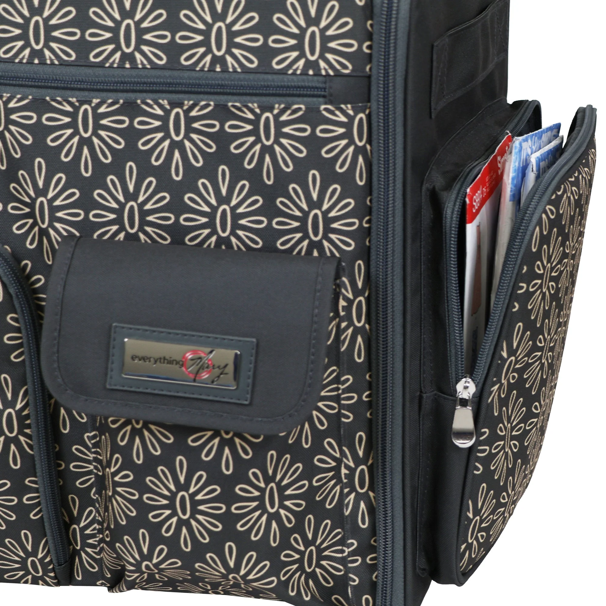 Everything Mary Flat Top XL 4 Wheel Collapsible Rolling Sewing Machine Storage Case, Tan Floral - Image 13