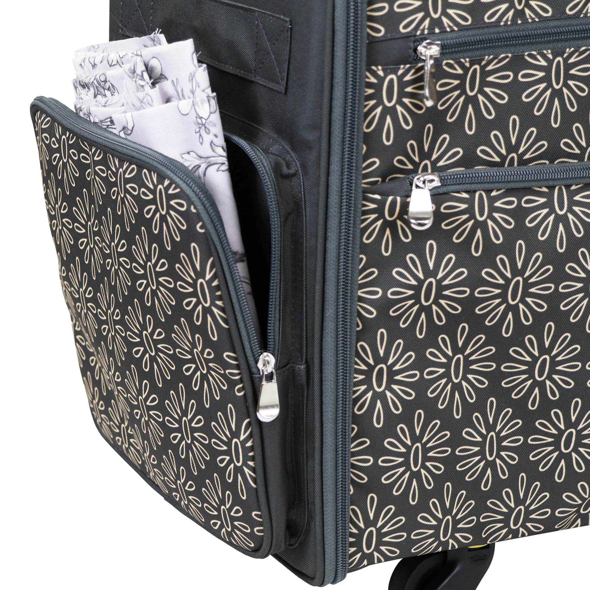 Everything Mary Flat Top XL 4 Wheel Collapsible Rolling Sewing Machine Storage Case, Tan Floral - Image 21