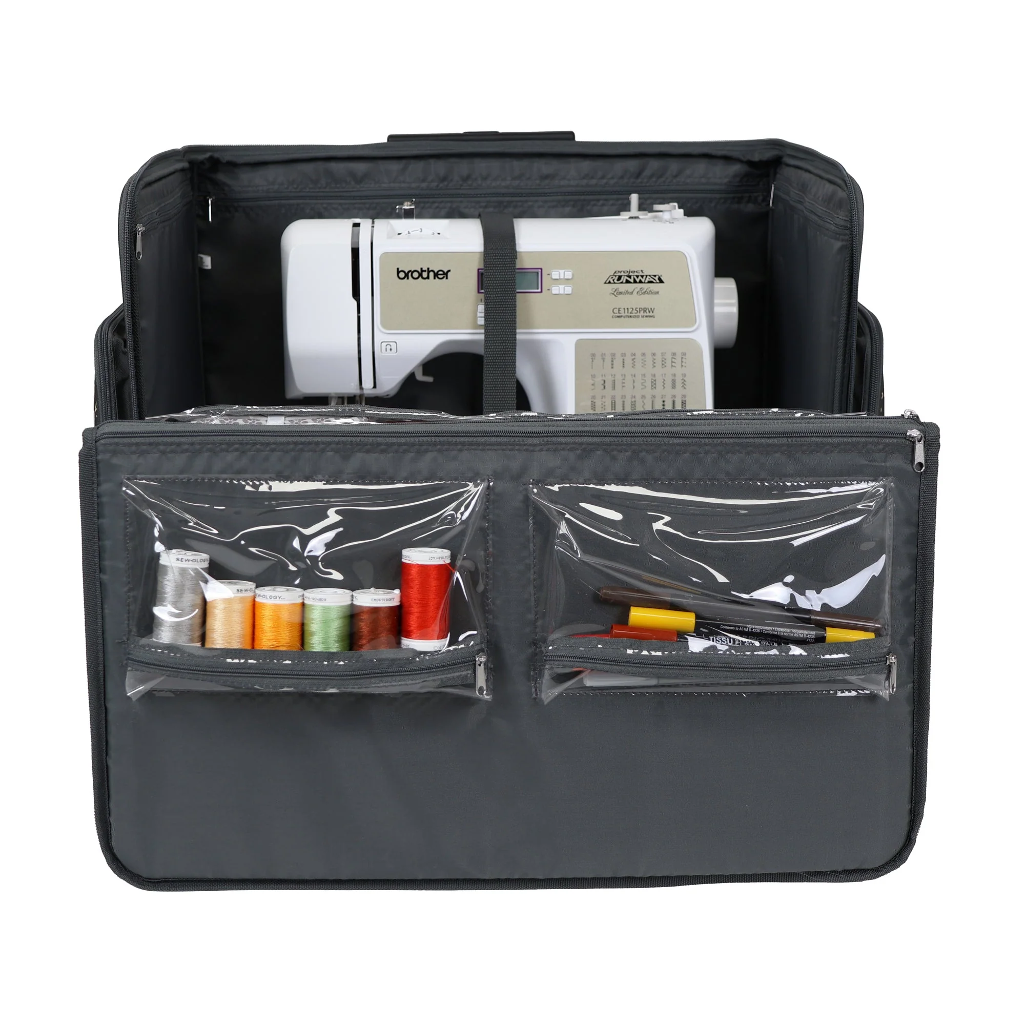 Everything Mary Flat Top XL 4 Wheel Collapsible Rolling Sewing Machine Storage Case, Tan Floral - Image 7