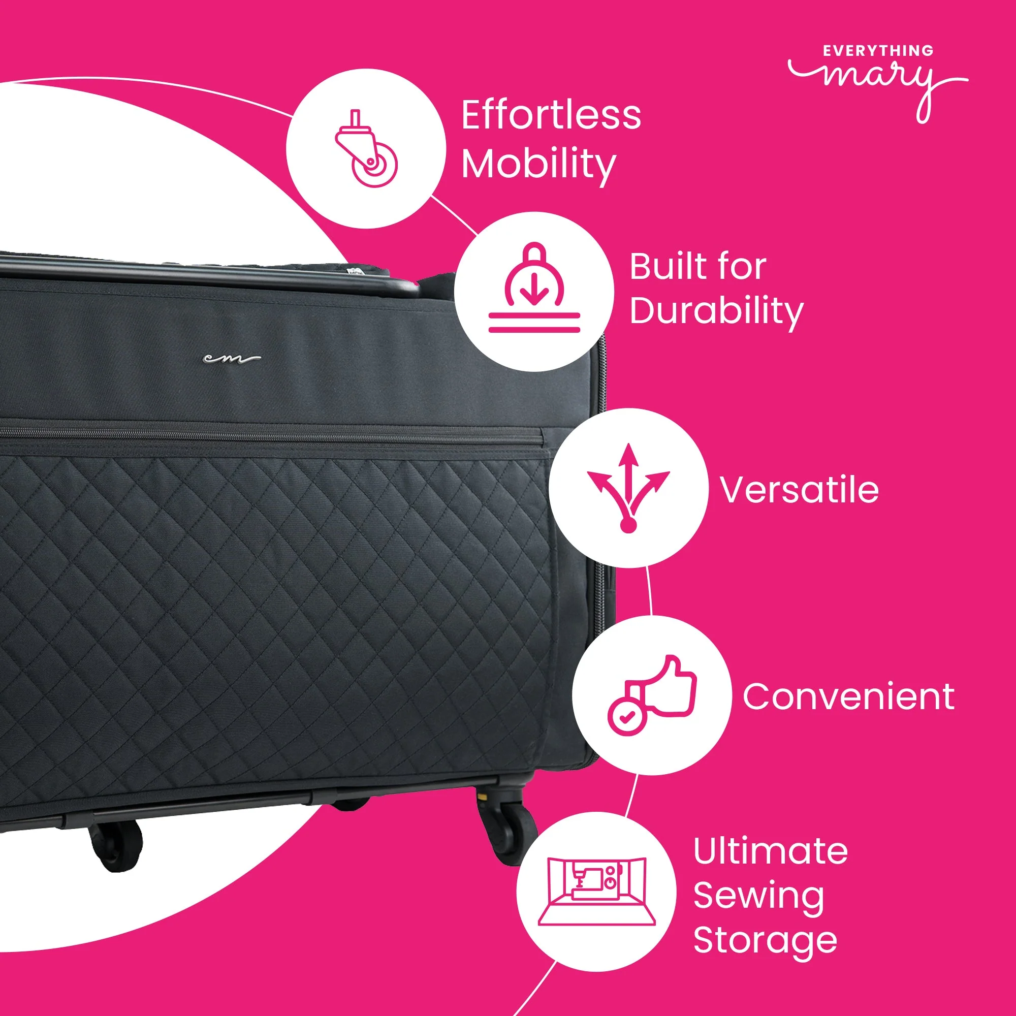 Everything Mary Jumbo 5 Wheel Collapsible Rolling Sewing Machine Storage Case, Black - Image 2