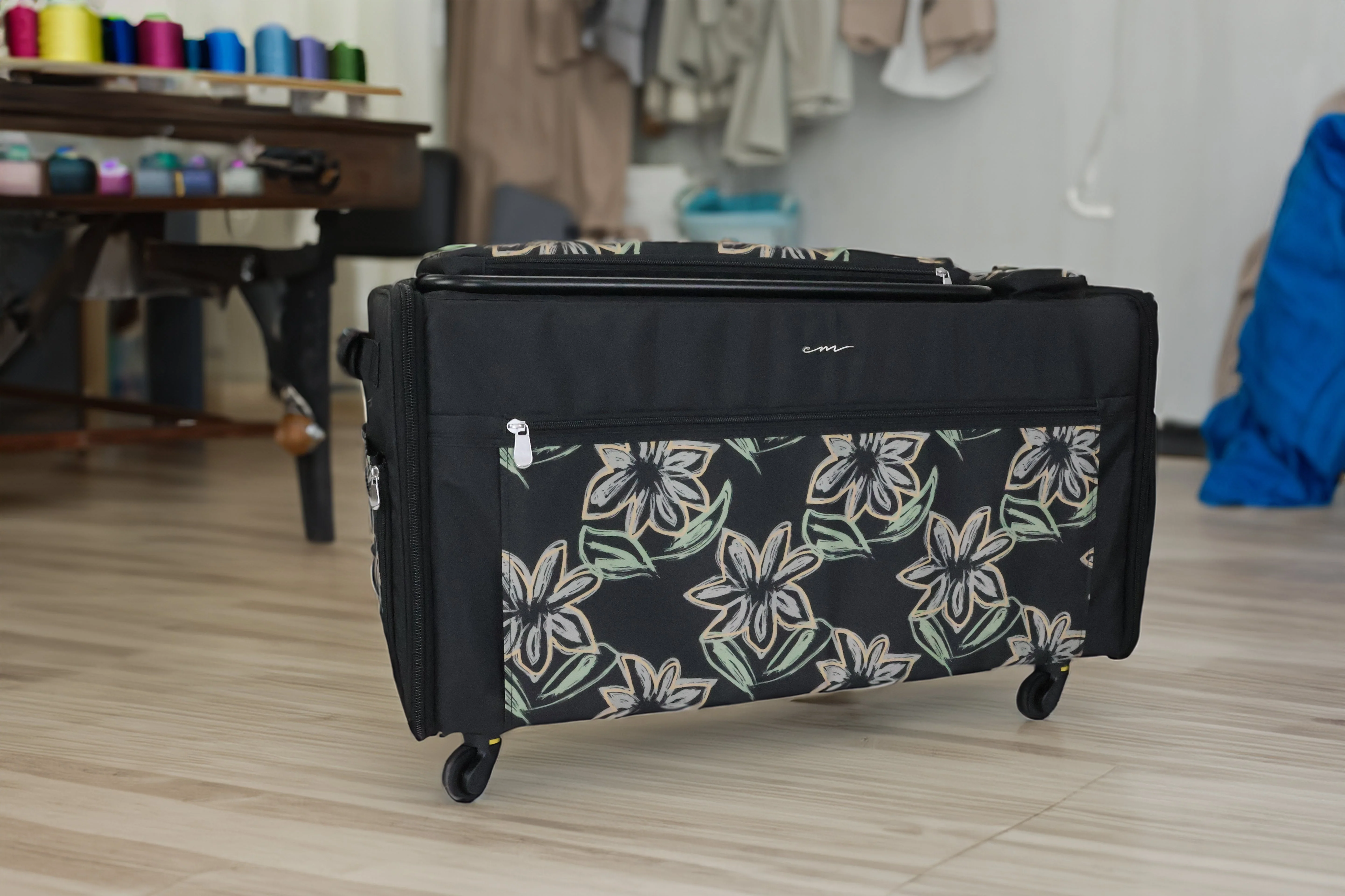 Everything Mary Jumbo 5 Wheel Collapsible Rolling Sewing Machine Storage Case, Floral - Image 10