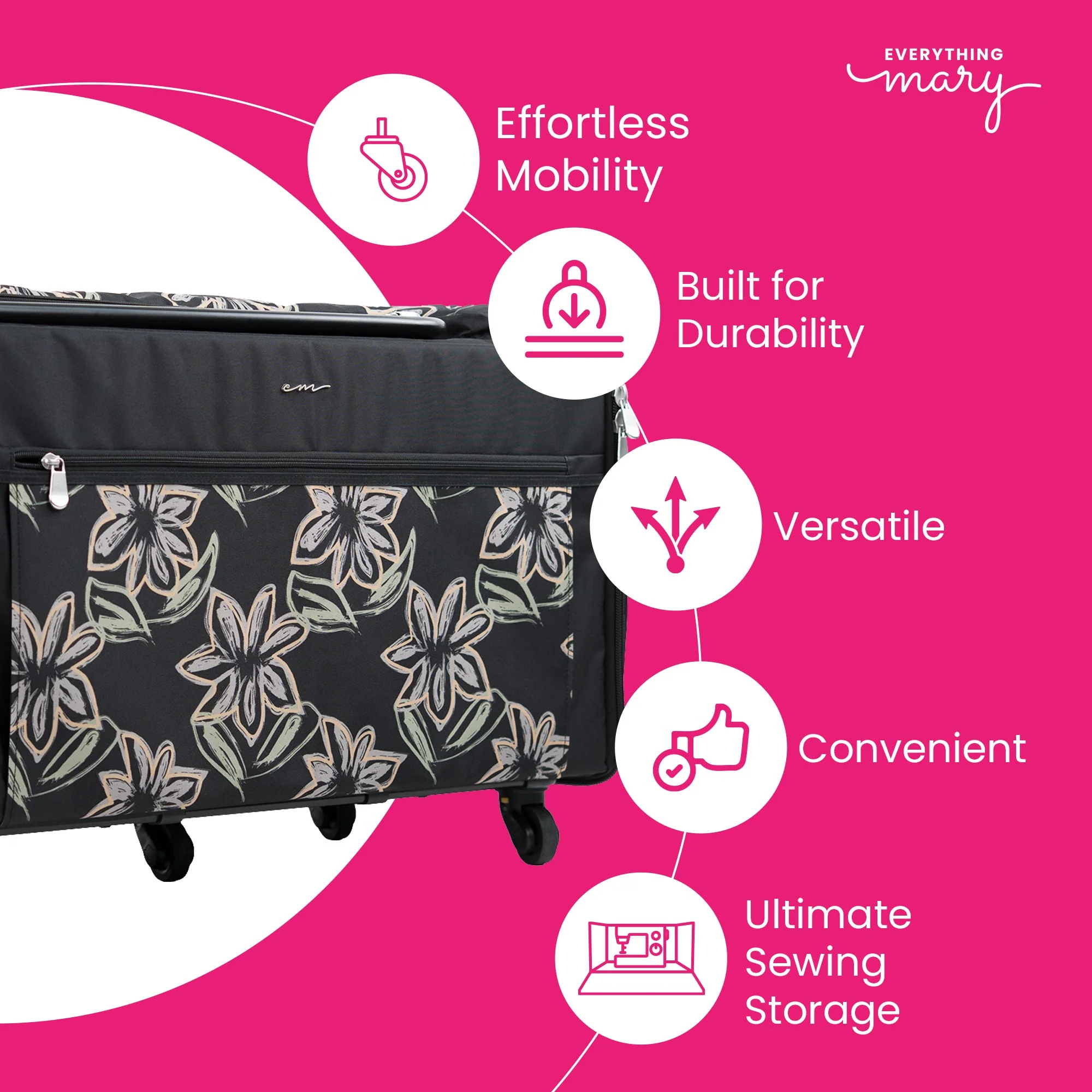 Everything Mary Jumbo 5 Wheel Collapsible Rolling Sewing Machine Storage Case, Floral - Image 5