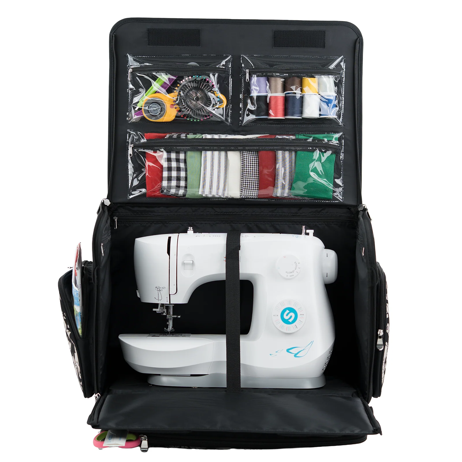 Everything Mary XL 4 Wheel Collapsible Rolling Sewing Machine Storage Case, Artistic Floral - Image 6
