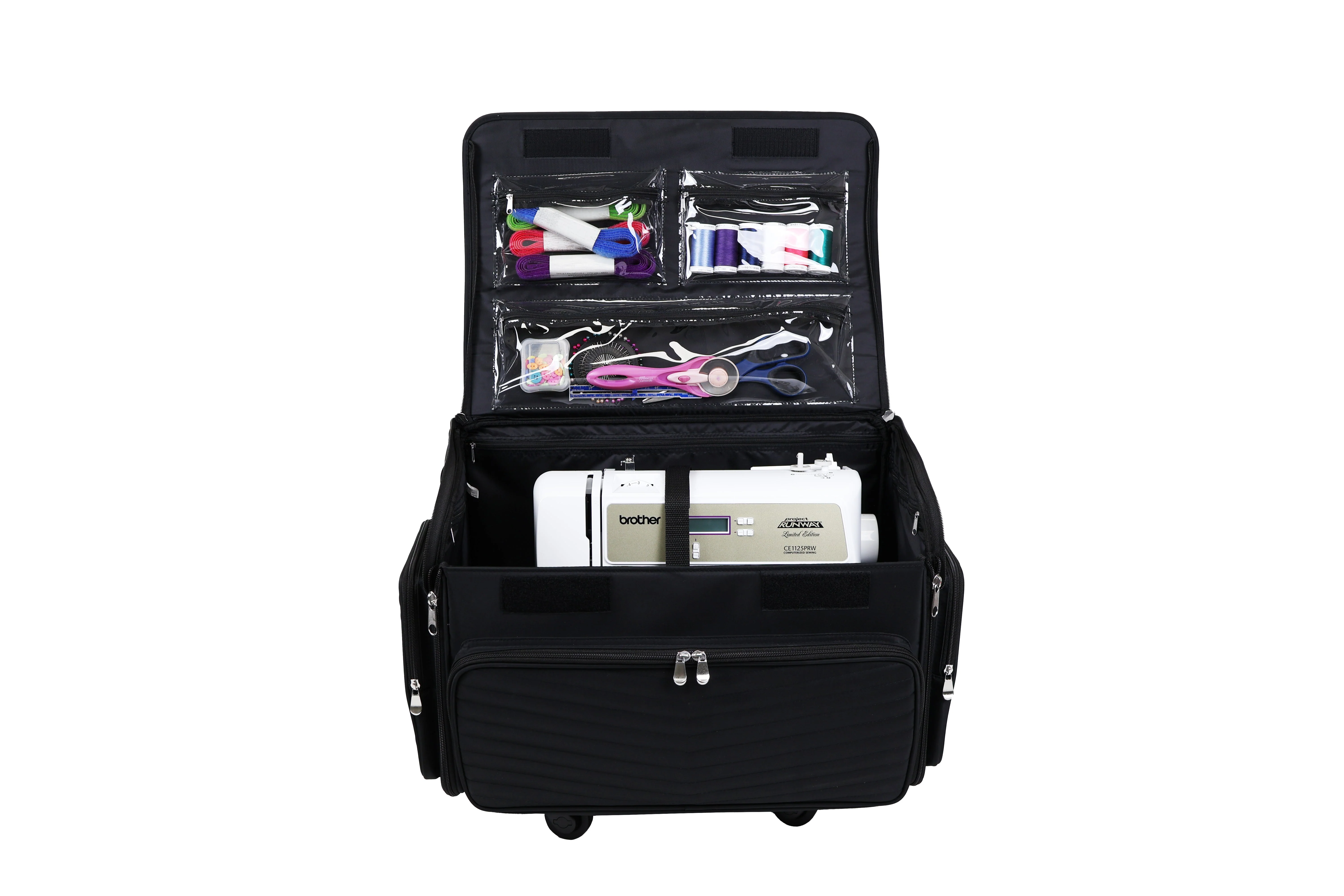 Everything Mary XL 4 Wheel Collapsible Rolling Sewing Machine Storage Case, Black - Image 8