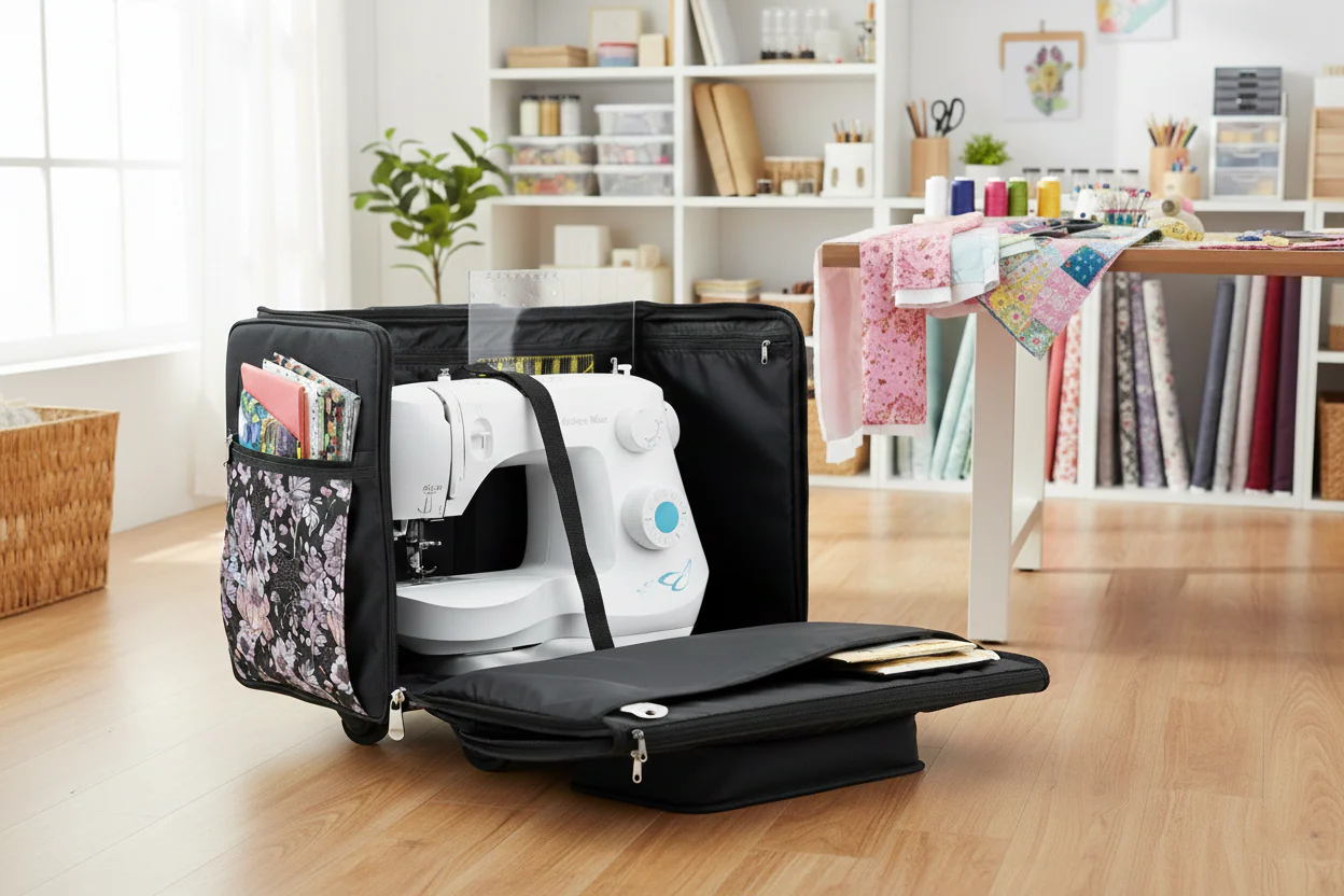 Everything Mary XL 4 Wheel Collapsible Rolling Sewing Machine Storage Case, Pink Floral - Image 2