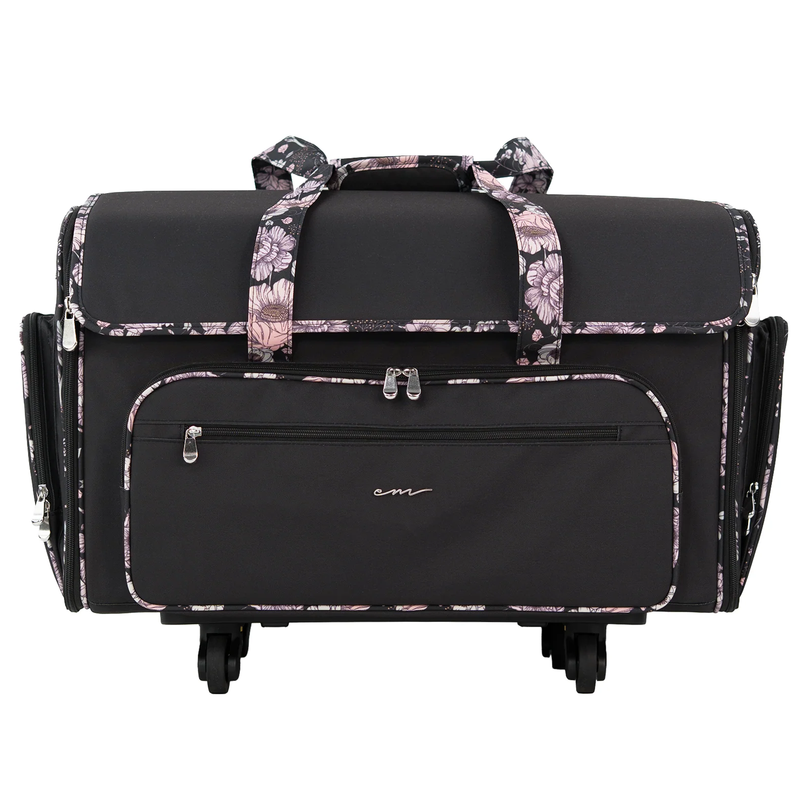 Everything Mary XXL 4 Wheel Collapsible Rolling Sewing Machine Storage Case, Black & Floral Trim - Image 10