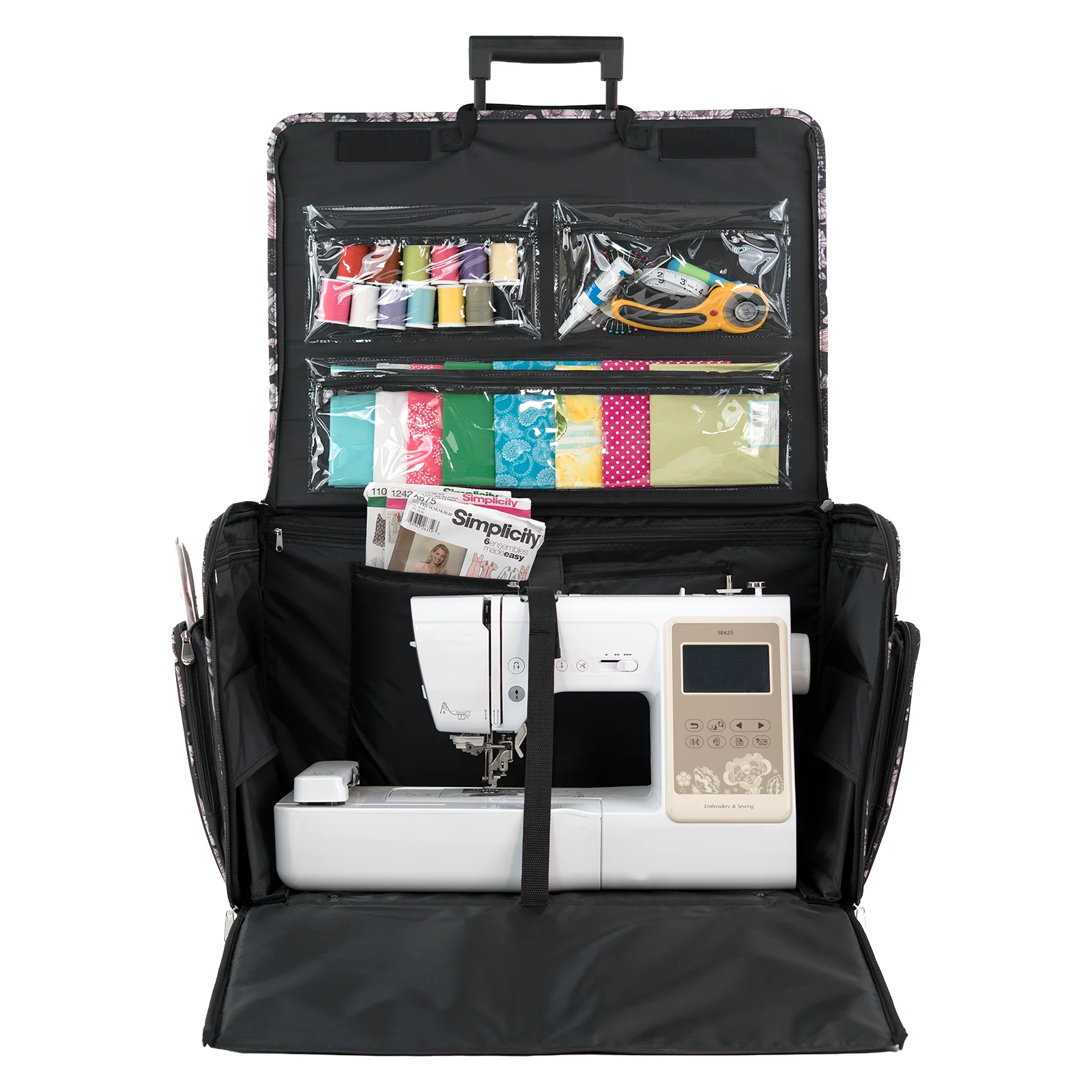 Everything Mary XXL 4 Wheel Collapsible Rolling Sewing Machine Storage Case, Black & Floral Trim - Image 6
