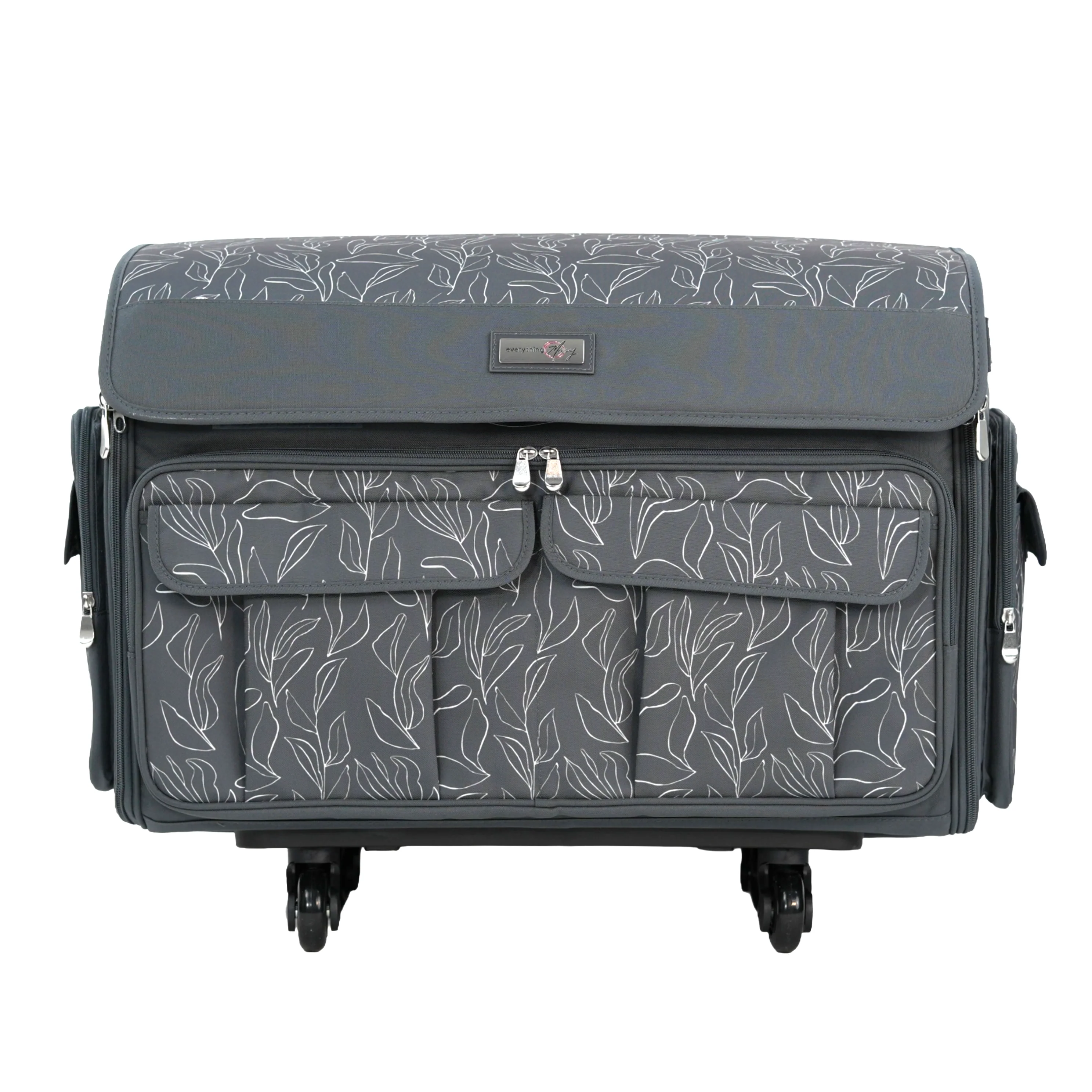 Everything Mary XXL 4 Wheel Collapsible Rolling Sewing Machine Storage Case, Grey Floral - Image 10