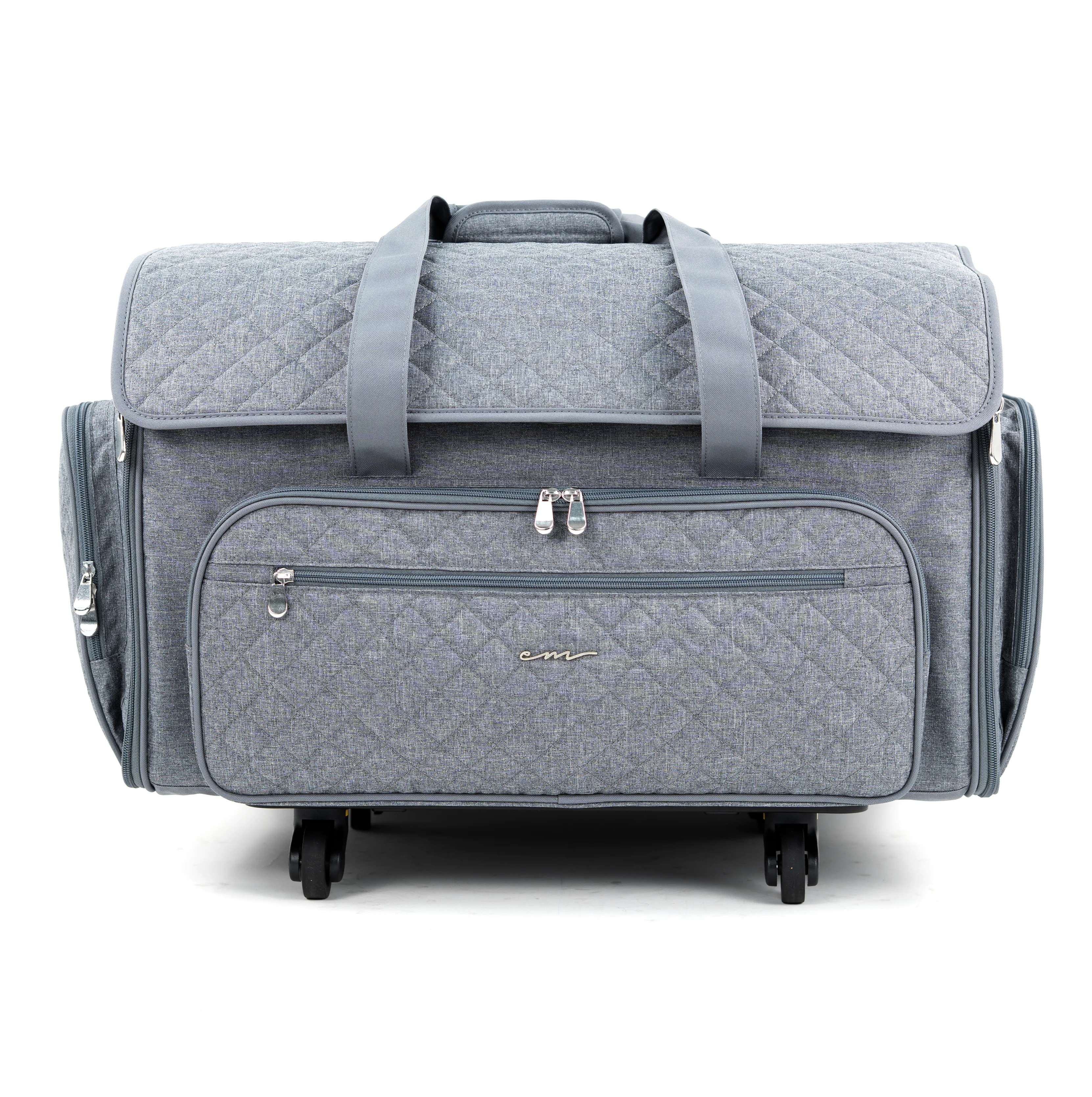 Everything Mary XXL 4 Wheel Collapsible Rolling Sewing Machine Storage Case, Grey Quilted