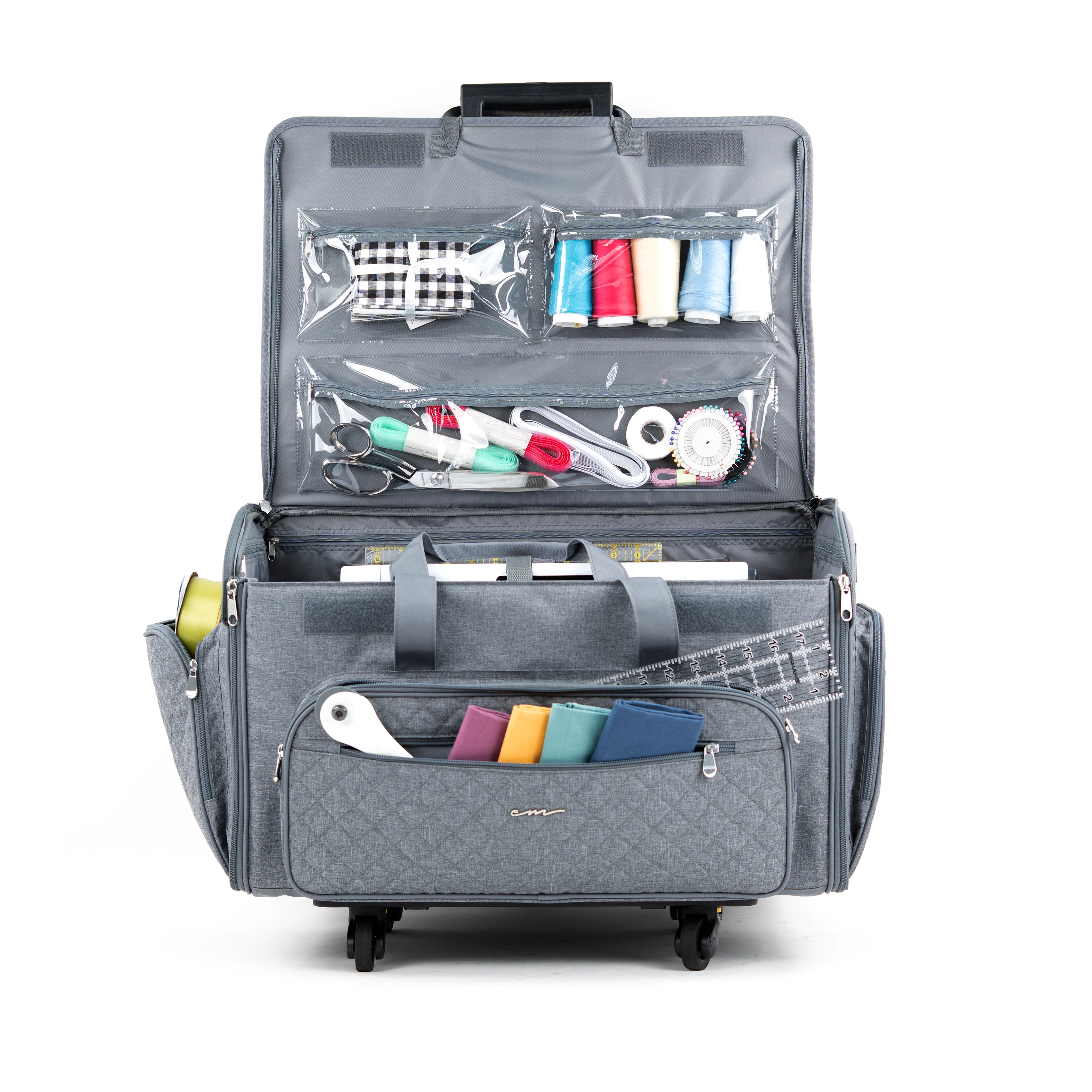 Everything Mary XXL 4 Wheel Collapsible Rolling Sewing Machine Storage Case, Grey Quilted - Image 8