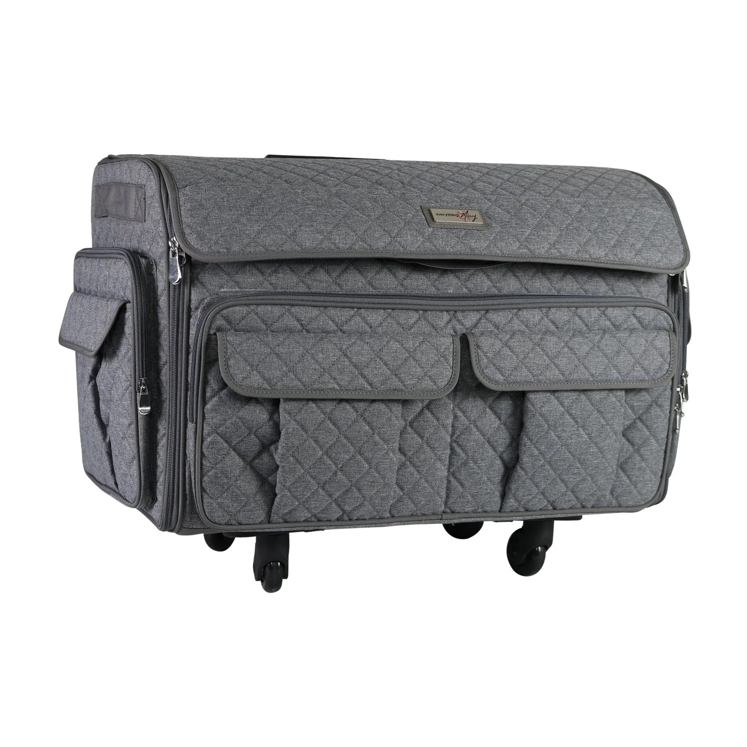 Everything Mary XXL 4 Wheel Collapsible Rolling Sewing Machine Storage Case, Heather Grey