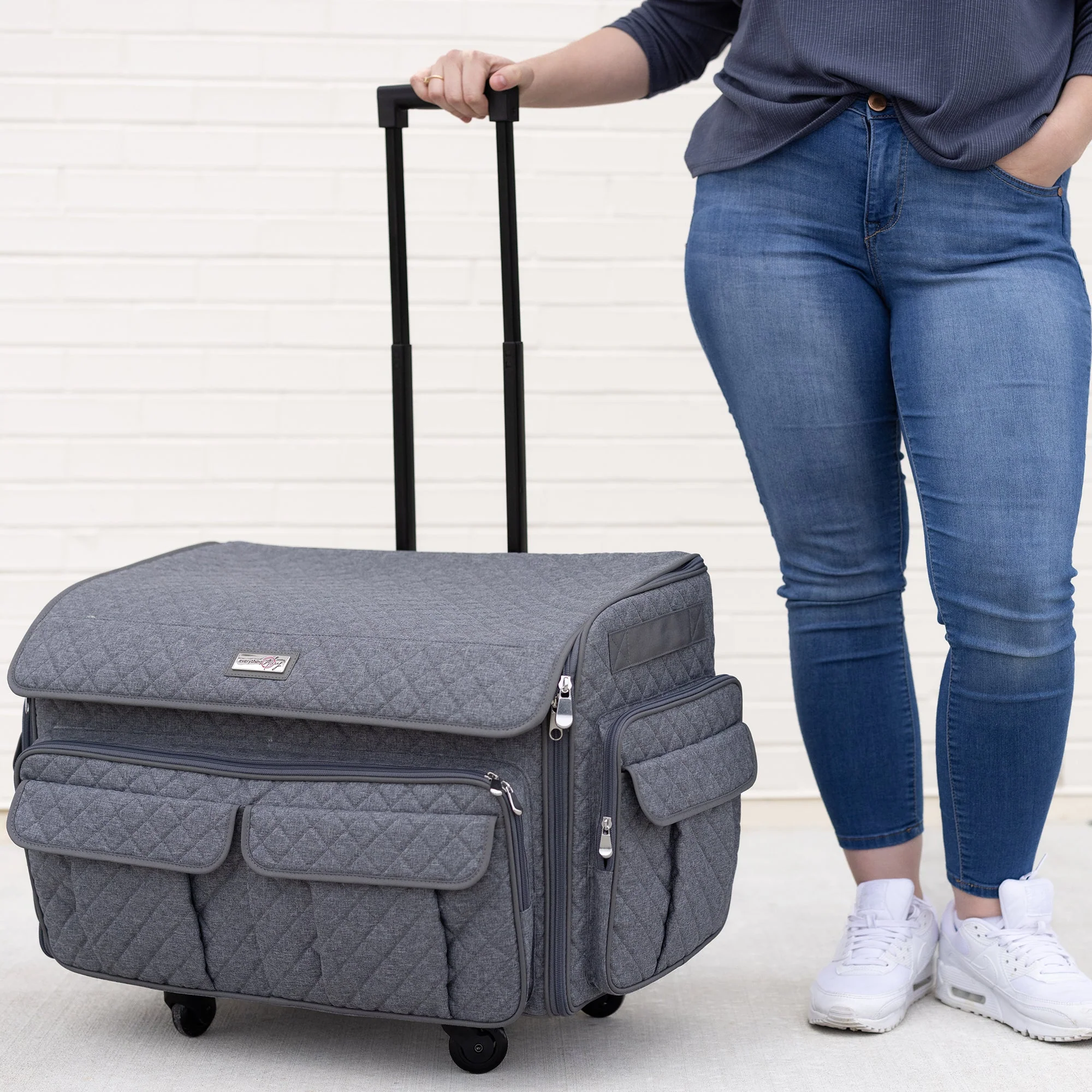 Everything Mary XXL 4 Wheel Collapsible Rolling Sewing Machine Storage Case, Heather Grey - Image 9