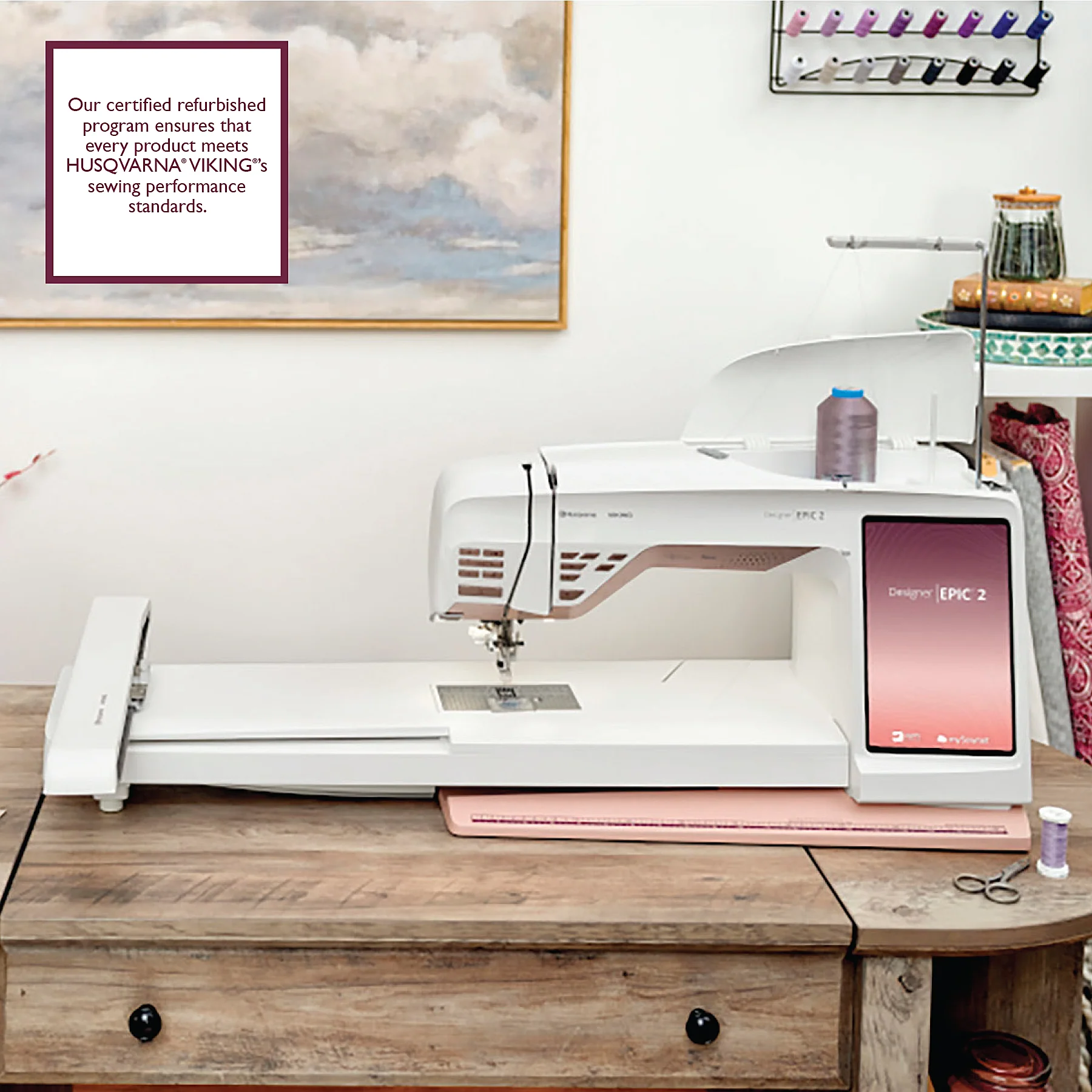 HUSQVARNA® VIKING® Refurbished DESIGNER EPIC™ 2 Sewing & Embroidery Machine in Burgandy Blush - Image 2