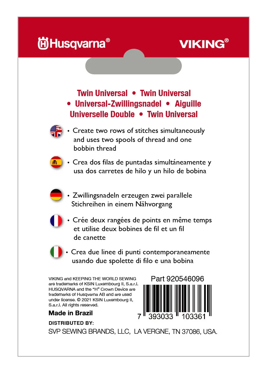 HUSQVARNA® VIKING® Twin Universal 2.5mm Needle Size 80/12 - Image 2