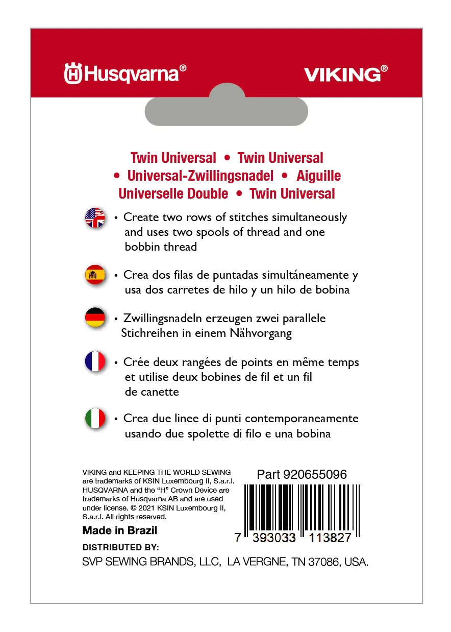 HUSQVARNA® VIKING® Twin Universal 2.0mm Needle Size 80/12 - Image 2