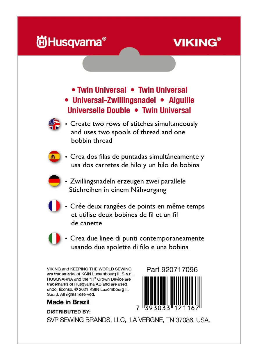 HUSQVARNA® VIKING® Twin Universal 4.0mm Needle Size 100/16 - Image 2