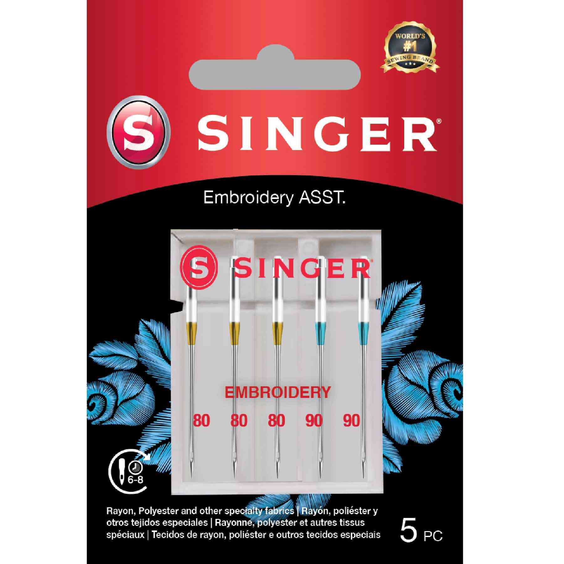 SINGER® Embroidery Needles Assorted Sizes 5-Pack
