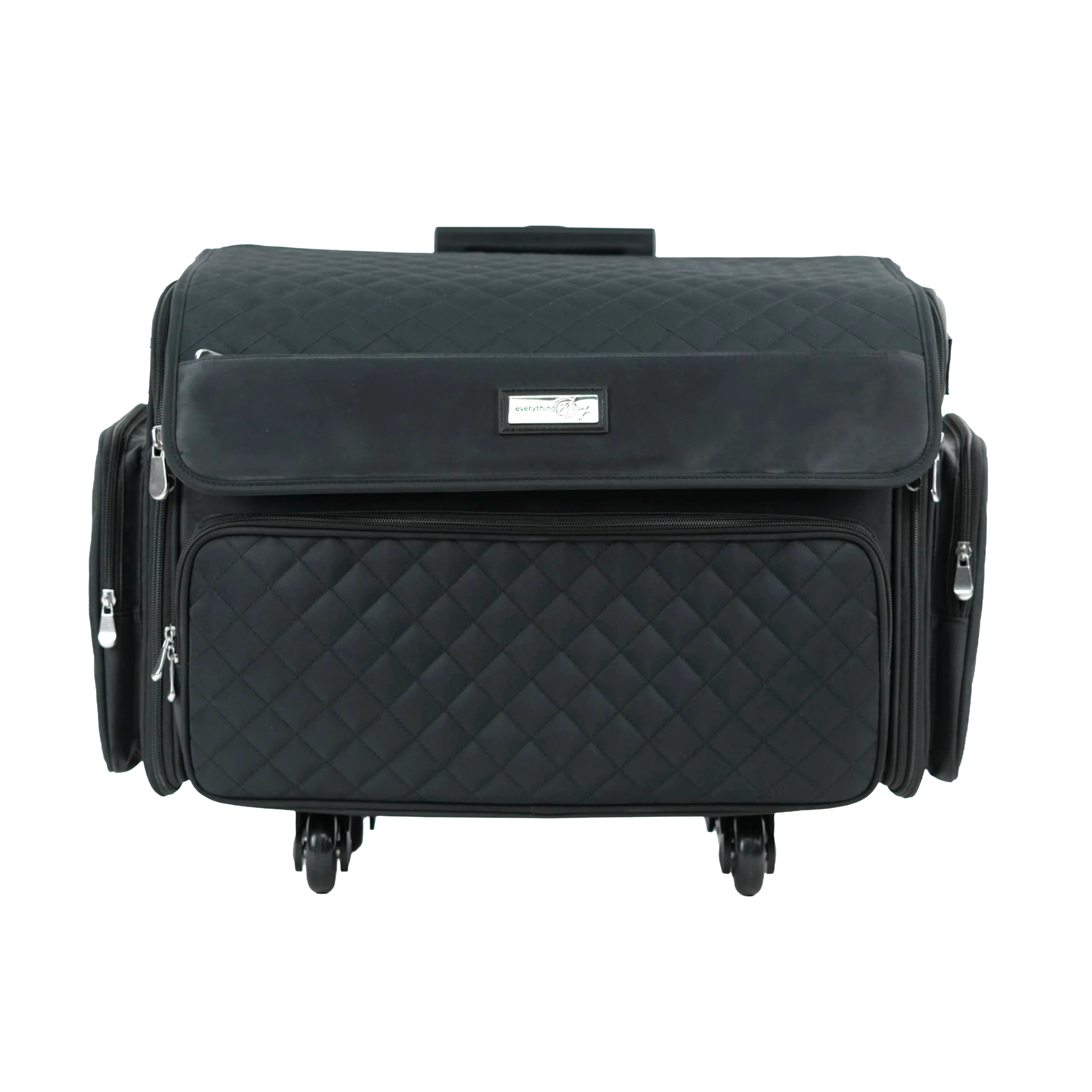 XL 4 Wheel Collapsible Deluxe Rolling Sewing Machine Storage Case, Black Quilted - Image 10