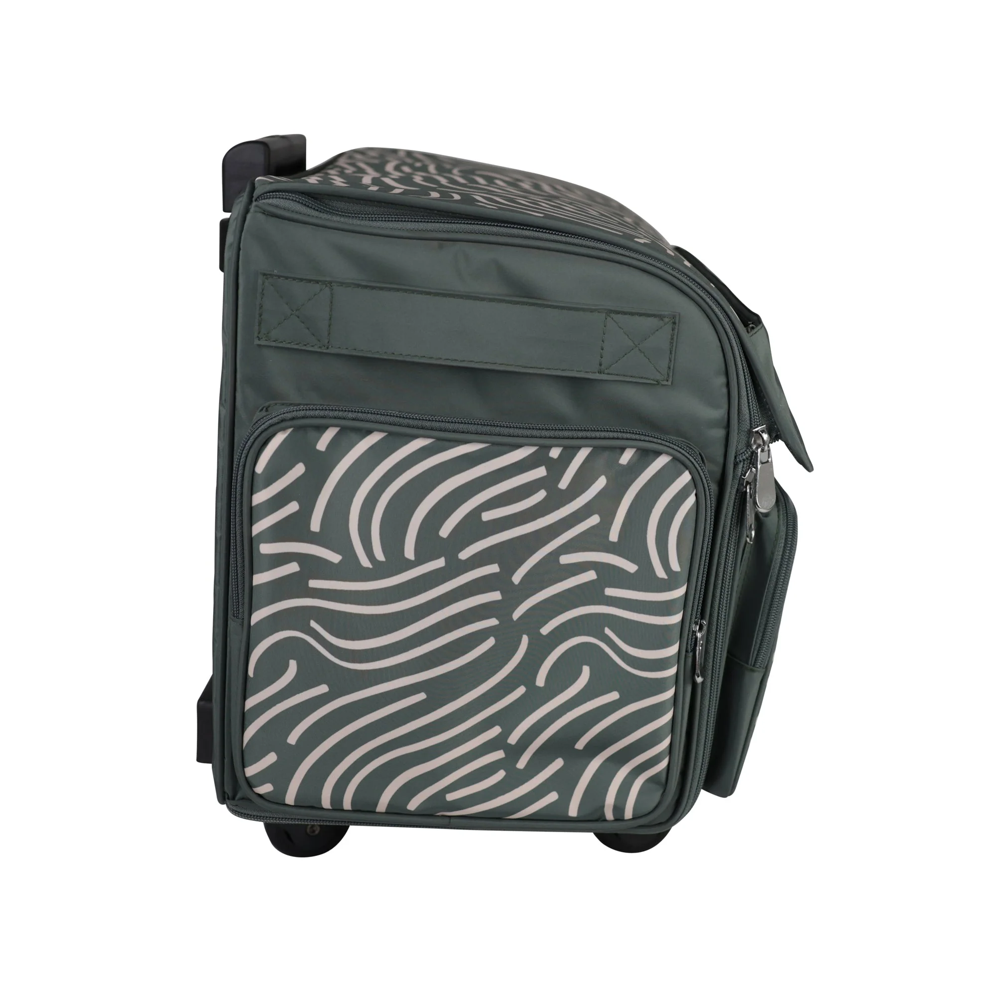 XL 4 Wheel Collapsible Deluxe Rolling Sewing Machine Storage Case, Grey & White - Image 10