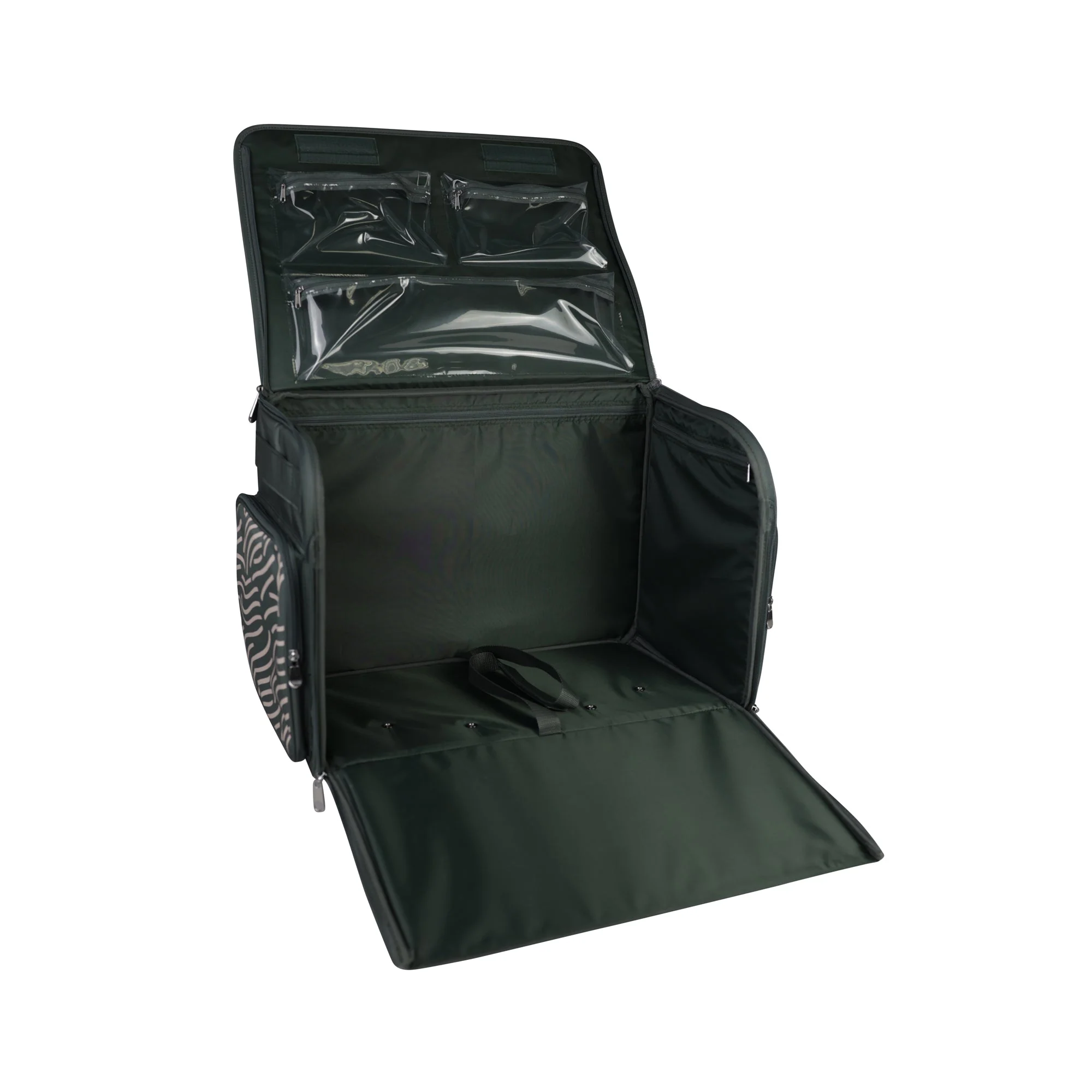 XL 4 Wheel Collapsible Deluxe Rolling Sewing Machine Storage Case, Grey & White - Image 2
