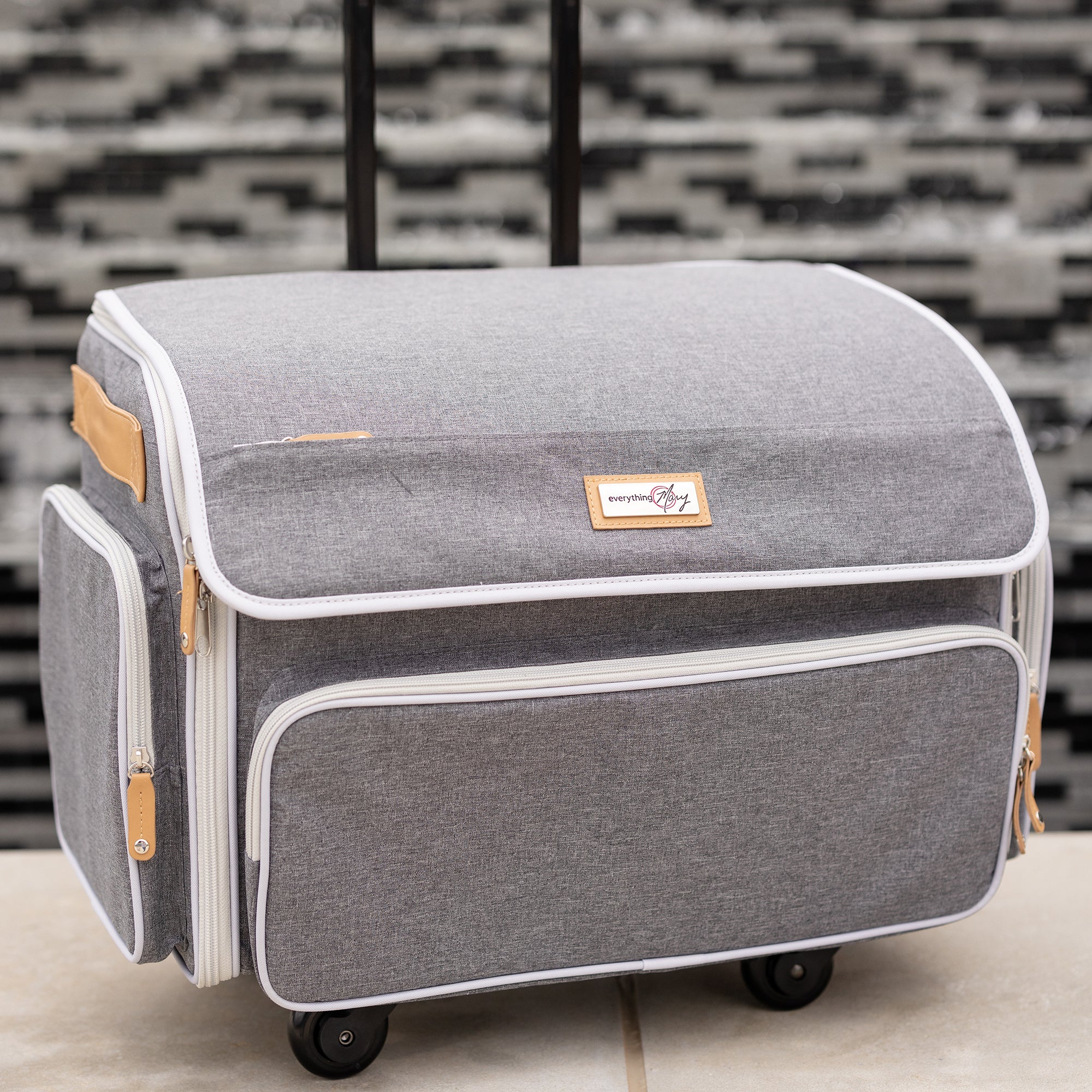 XL 4 Wheel Collapsible Deluxe Rolling Sewing Machine Storage Case, Heather Grey - Image 7